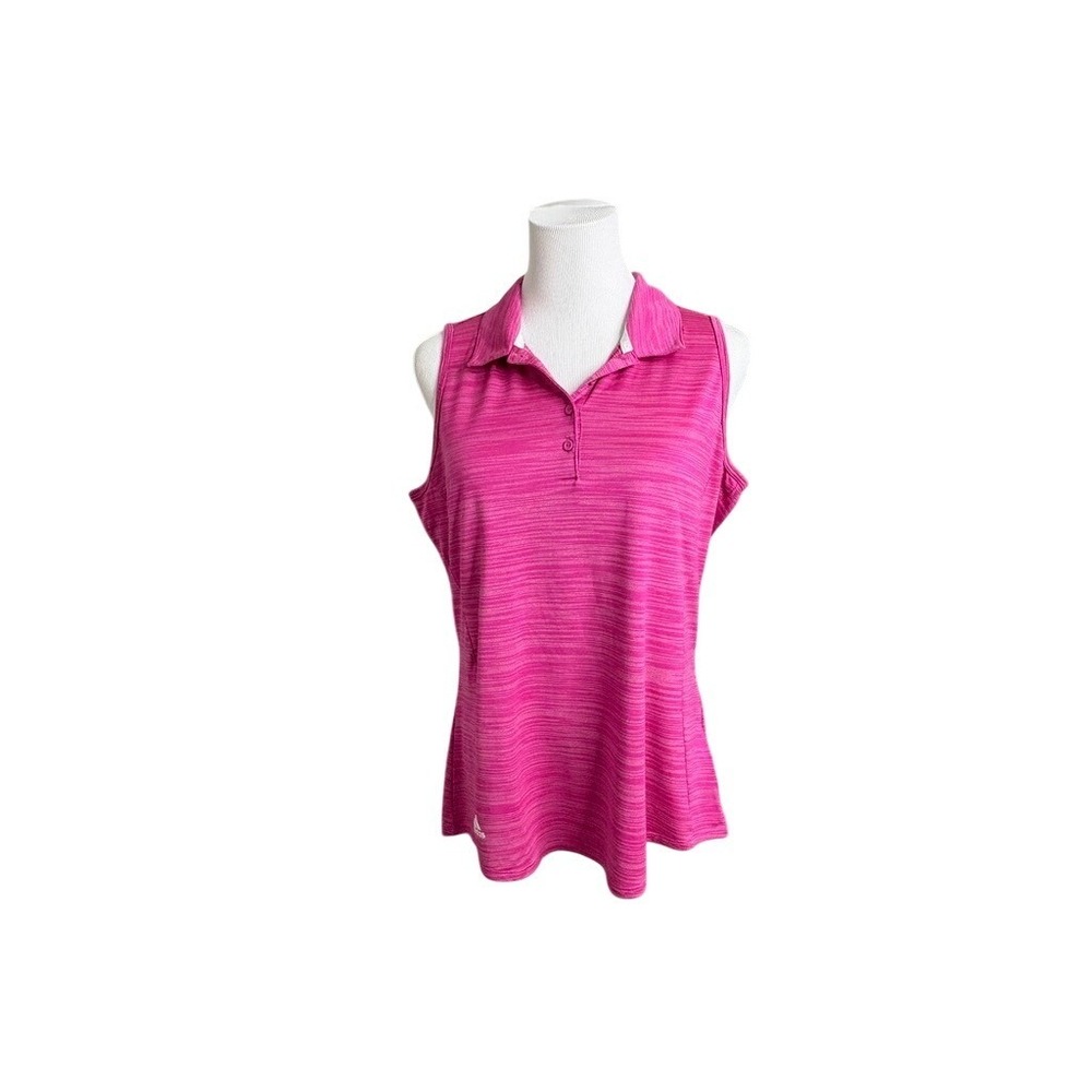 Adidas Sportswear PrimeGreen Knit Golf Polo Top LARGE Sleeveless Pink Sports